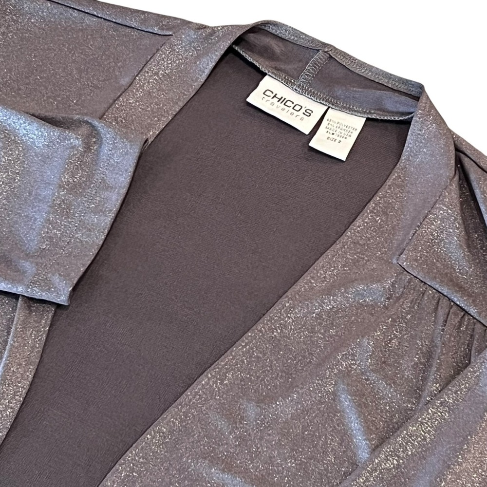 Chico's Travelers Open Front Cardigan Womens 2 Slinky‎ Gray Shimmer Sparkle